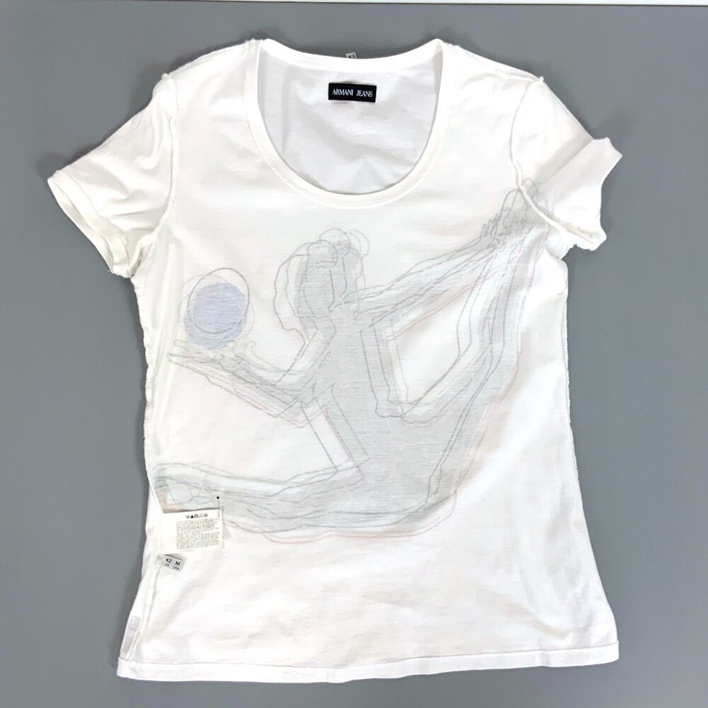 Armani Jeans White Cotton Graphic Short Sleeve Tee Sz M - Picture 13 of 16